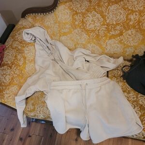 Cream Hoodie and Shorts Set